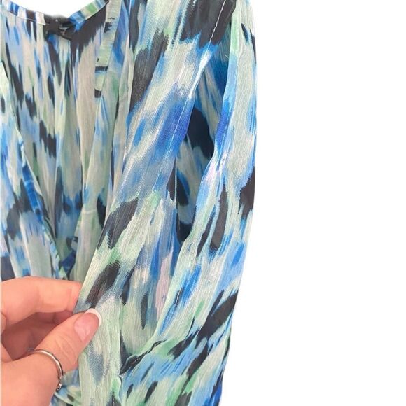 NWT Spy Zone Exchange Blue/Green Print Long Sleeve Maxi Dress With Sash. Small - Picture 7 of 13